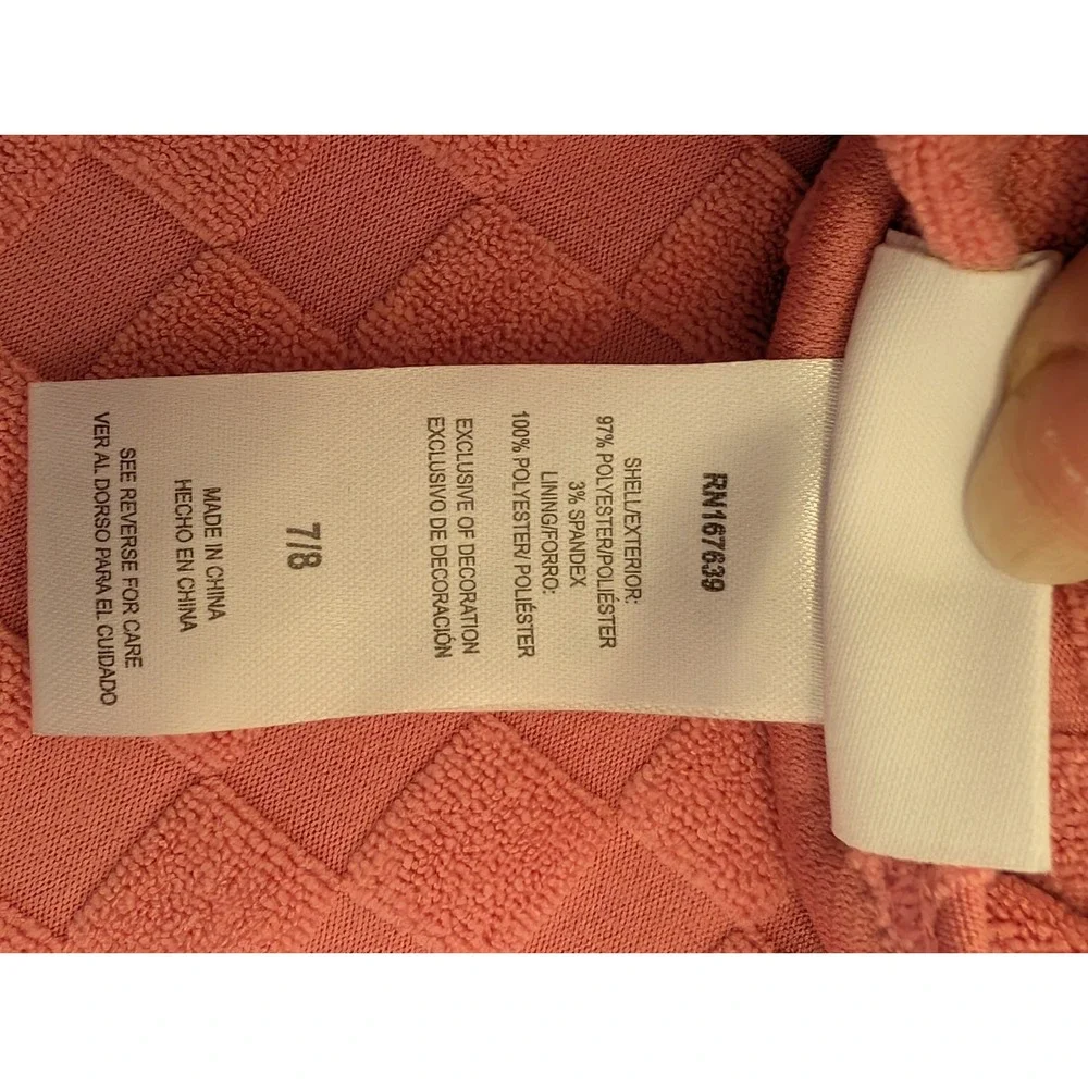 NEW Rachel Zoe Girls Bathing Swim Suit 1 Piece Pink Textured Terry Cloth Size 12